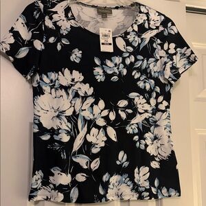 Style & Co. Black and White Floral Short Sleeve Tee